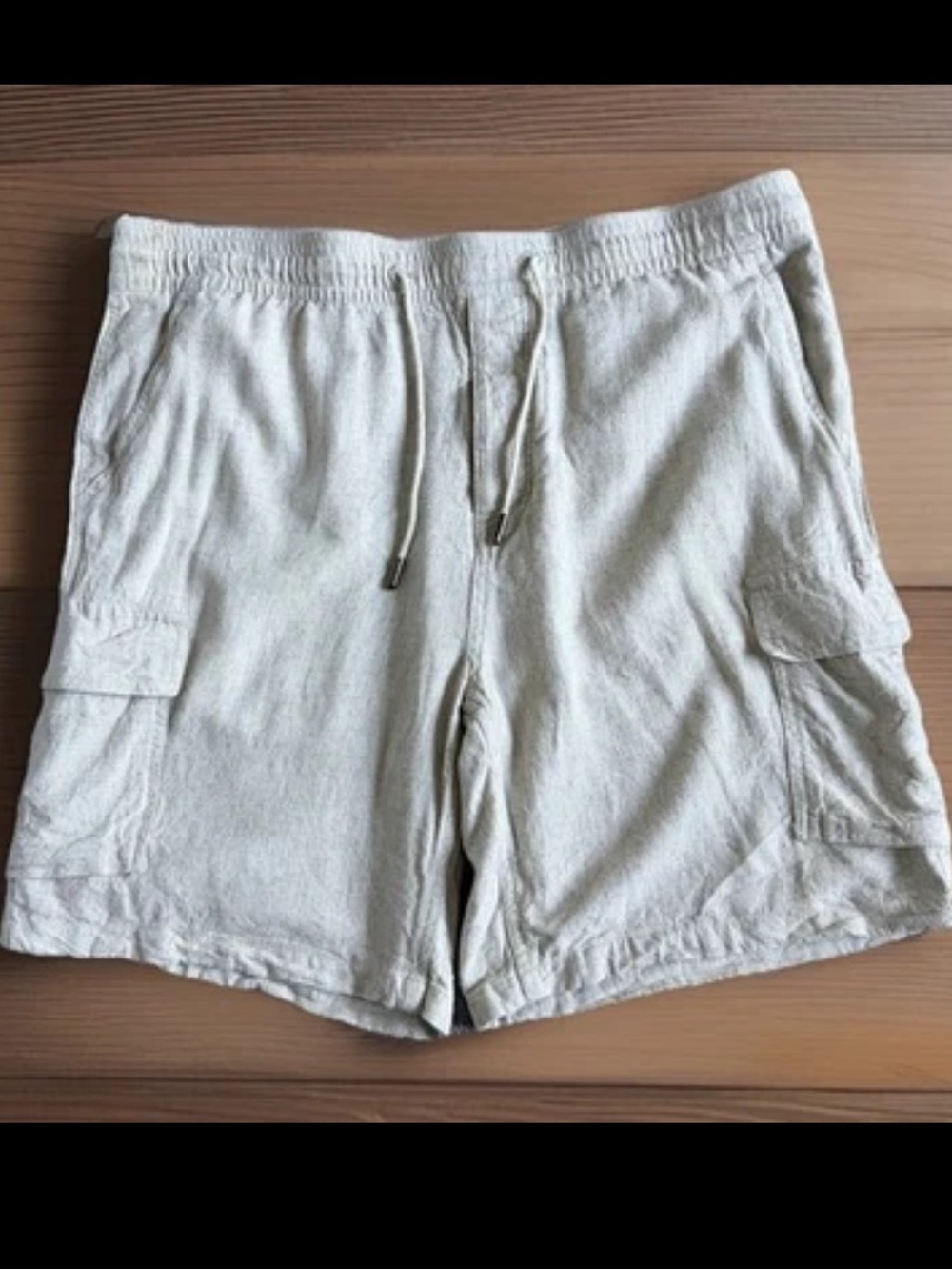 KENNETH COLE Shorts Mens Size 36 Light Khaki/Tan Drawstring Linen Cargo Shorts